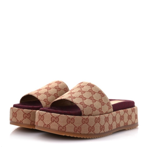 Gucci Canvas GG Monogram Angelina Platforms Slide Sandals,Size:35.5 ( U.S : 5.5) - Picture 3 of 14